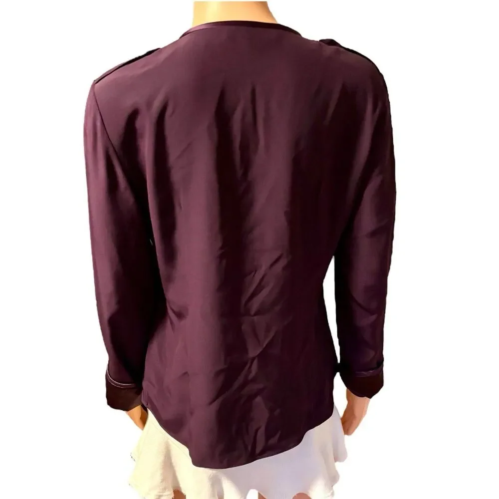Lafayette 148 Size 6 Purple 100% Silk Chiffon Long Sleeve Blouse Career - Picture 7 of 8